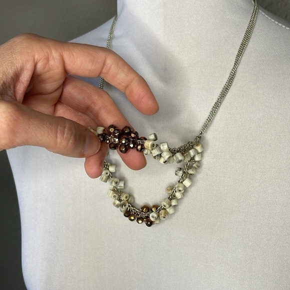 Kenneth Cole Beaded Cluster Chunky Necklace Color Block Silver Tone Chain - Picture 5 of 8